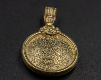 Ancient Minoan Phaistos Disc Gold Pendant, Wearable Art Museum Replica, Sterling Silver 24K Gold Plated Unisex Necklace, Greek Jewelry