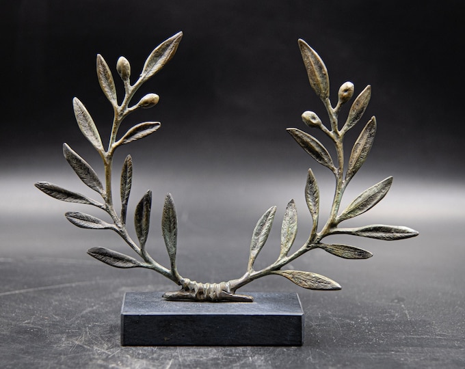 Featured listing image: Bronze Olive Wreath Greek Sculpture, Olive Tree Branches, Ancient Greece Goddess Athena Symbol, Greek Mythology and Art