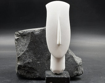 White Marble Sculpture Cycladic Figurine Head, Minimalist Sculpture, Ancient Greece, Greek Art Gift, Museum Replica