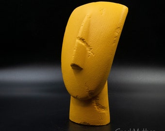 Ancient Cycladic Figurine Head, Abstract Minimalist Cycladic Art Sculpture, Yellow Pop Art Statue, Museum Replica Art Gift