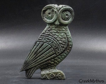 Greek Bronze Owl Art Sculpture, Bird of Wisdom Goddess Athena Symbol, Library and Book Symbol, Ancient Greece Museum Replica
