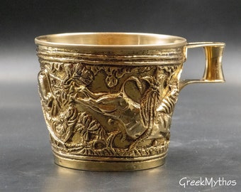 Minoan-Mycenaean Gold Big Cup, Ancient Greek Artifact Museum Replica in Copper 24K Gold Plated, Collectible Greek Art, Vapheio Gold Cup
