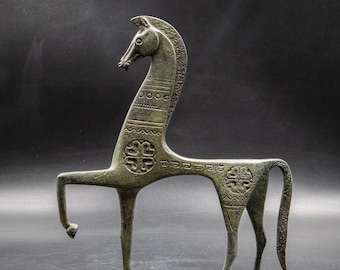 Large Bronze Horse Statue, Greek Geometric Metal Art Sculpture, Museum Quality Greek Art, Ancient Greece, Wealth and Status Statement Gift