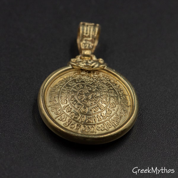 Ancient Minoan Phaistos Disc Gold Pendant, Wearable Art Museum Replica, Sterling Silver 24K Gold Plated Unisex Necklace, Greek Jewelry