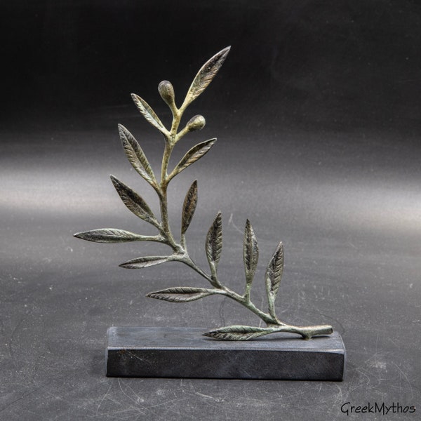 Olive Tree Bronze Branch Sculpture, Ancient Greece Goddess Athena Symbol, Metal Art, Greek Art Gift