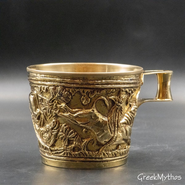 Minoan-Mycenaean Gold Big Cup, Ancient Greek Artifact Museum Replica in Copper 24K Gold Plated, Collectible Greek Art, Vapheio Gold Cup