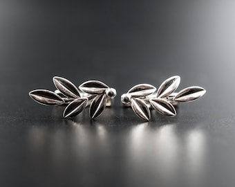 Sterling Silver Leaf Cuff Links, Olive Leaves CuffLinks, Greek Goddess Athena Symbol, Mens Greek CuffLinks, Greek Wedding, Unique Men Gift