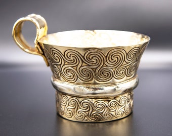 Mycenaean Gold Cup, Copper 24K Gold Plated Cup with Endless spiral Decoration, Ancient Greece Museum Replica, Greek Art Home Decor