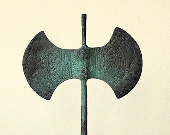 Ancient Minoan Bronze Double Ax, Cretan Religious Symbol Museum Replica, Ancient Greece Metal Art Sculpture, Greek Mythology