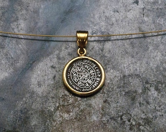Greek Necklace Phaistos Disc, Unisex Gold and Sterling Pendant, Ancient Minoan Cretan Necklace, Greek Mystery, Men Necklace, Greek Jewelry