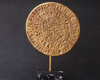 Ancient Greek Golden Bronze Phaistos Disc, Minoan Crete Greek Art Sculpture, Museum Replica, Ancient Mystery, Greek Mythology, Art Gift
