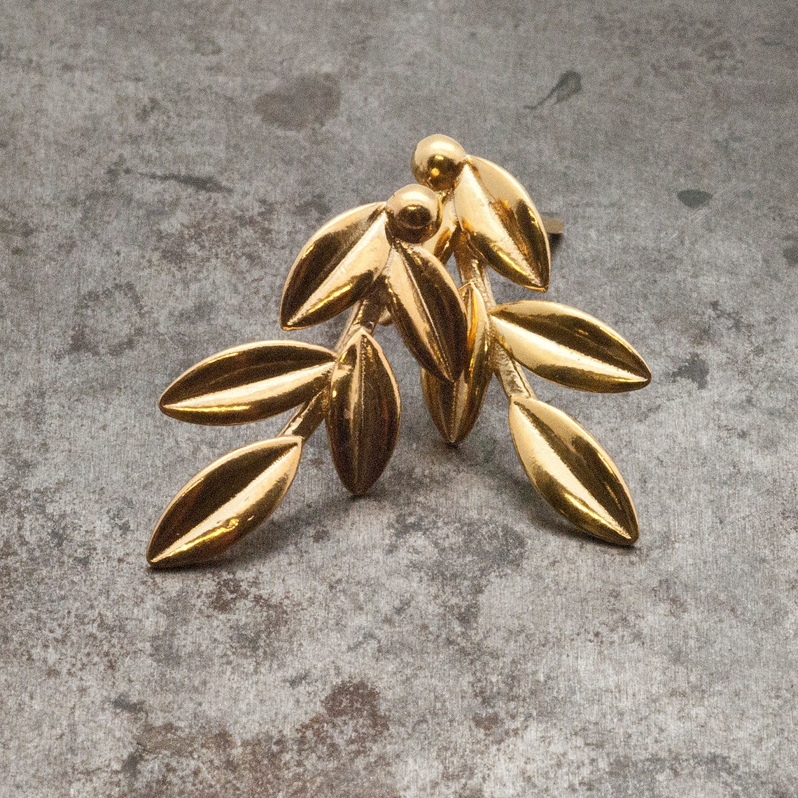 Gold Olive Leaves Earrings Olive Twig Stud Earrings Elegant Etsy