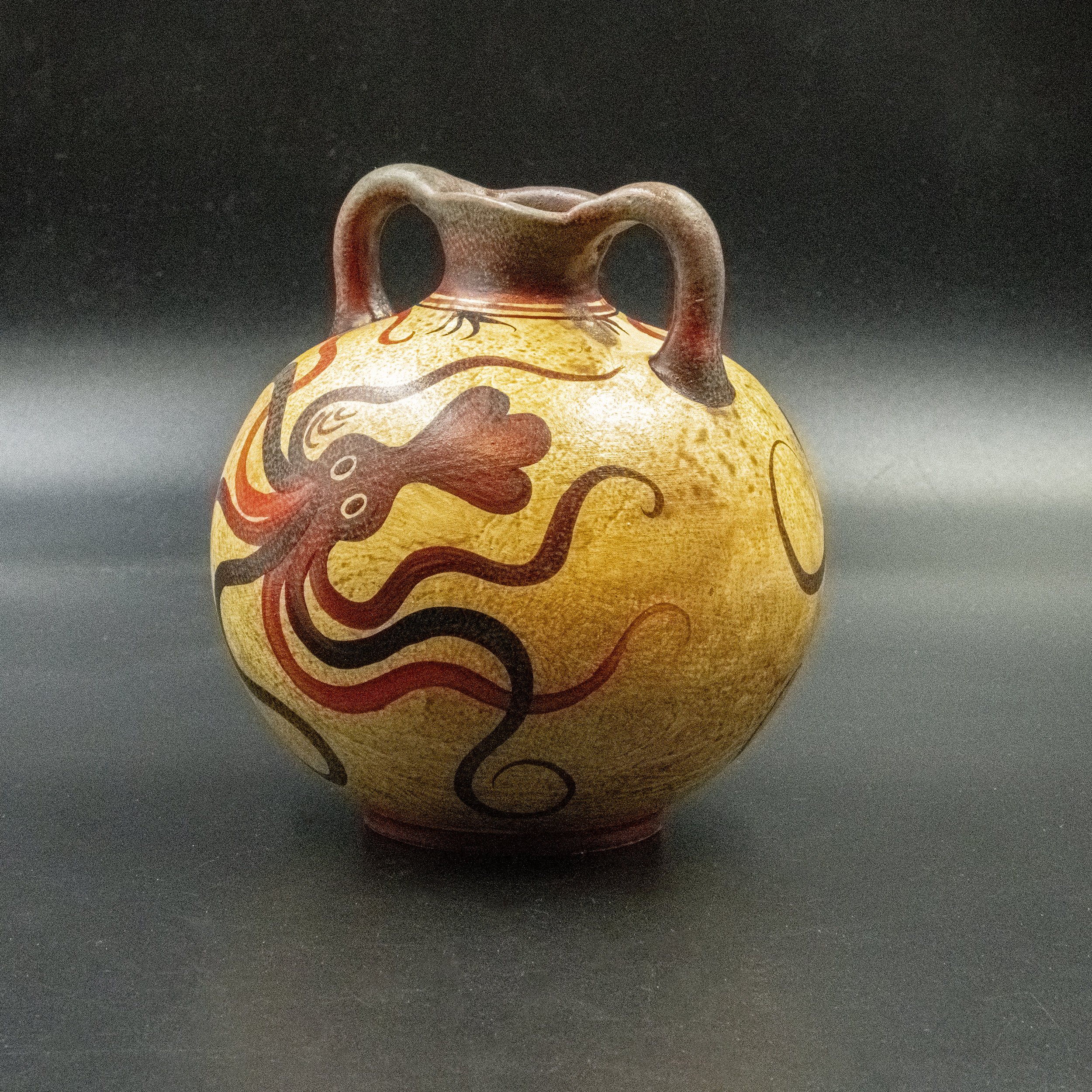 Minoan Terracotta Jar, Ancient Greek TwoHandled Vessel with Hand