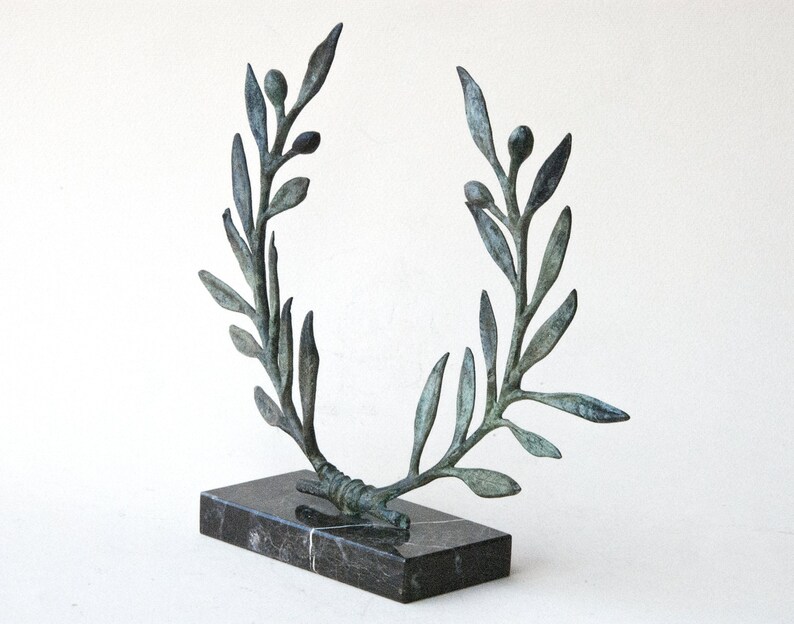Bronze Olive Wreath Greek Sculpture, Olive Tree Branches, Ancient Greece Goddess Athena Symbol, Greek Mythology and Art image 8