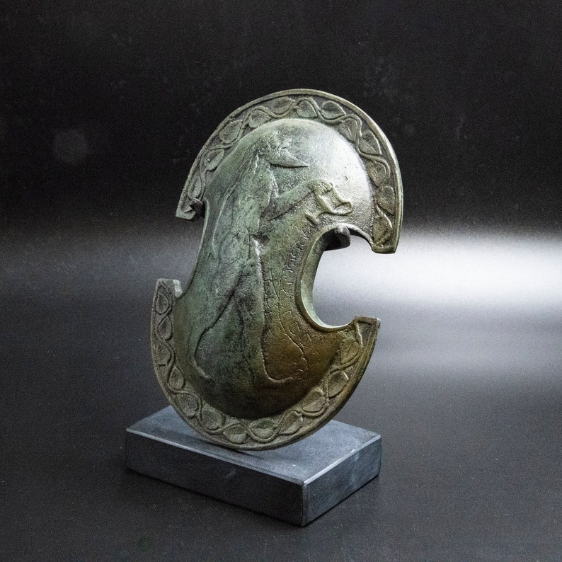 Ancient Greek Bronze Shield with Satyr and Vine Leaves Symbol of God of Wine Dionysos Museum Replica Metal Art Sculpture