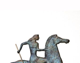 古代ギリシャの乗馬ブロンズ像、馬と騎手の金属芸術彫刻博物館