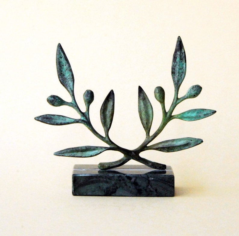 Olive Wreath Bronze Sculpture, Olive Tree Branches, Ancient Greece Goddess Athena Symbol, Greek Mythology and Art image 1