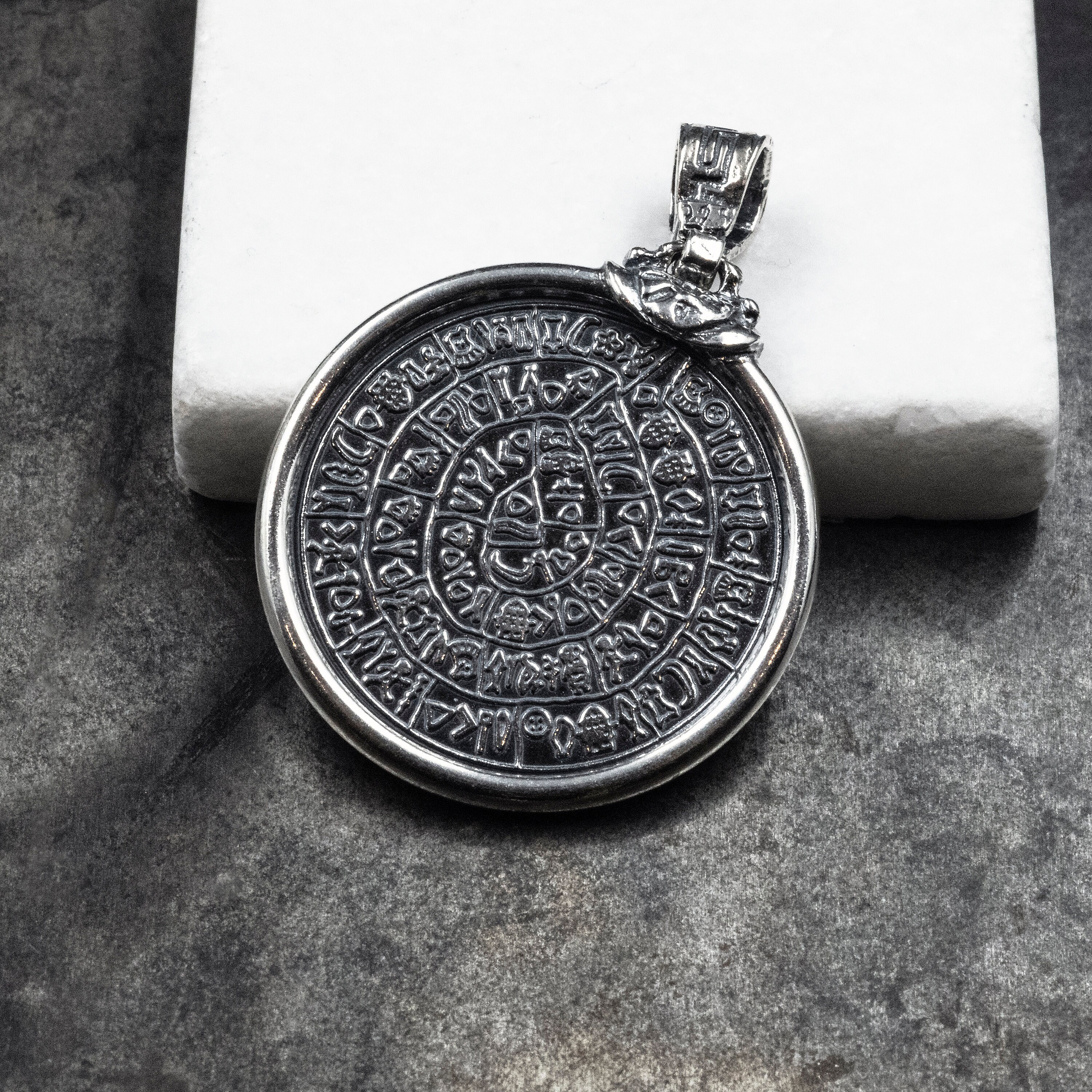 Ancient Minoan Phaistos Disc Sterling Silver Pendant, Greek Cretan ...