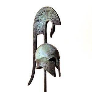 Ancient Greek Helmet with Serpent Crest Bronze Metal Sculpture, Ancient Greece Corinthian War Helmet, Collectible Art, Museum Replica image 2