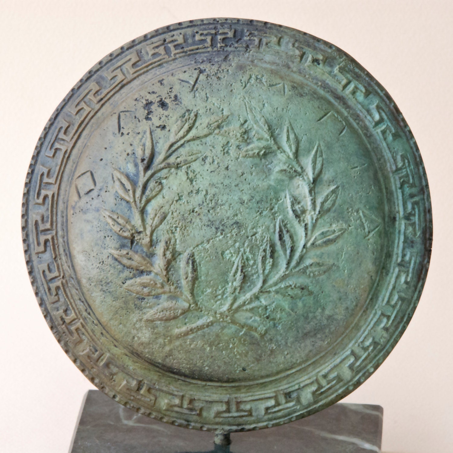 Ancient Greek Bronze Shield, Votive Olympian Shield with Greek Key and