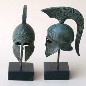Ancient Greek Spartan Bronze Helmet with Crest, War Helmet Museum Replica, Greek Art Sculpture, Greek Art Decor image 3