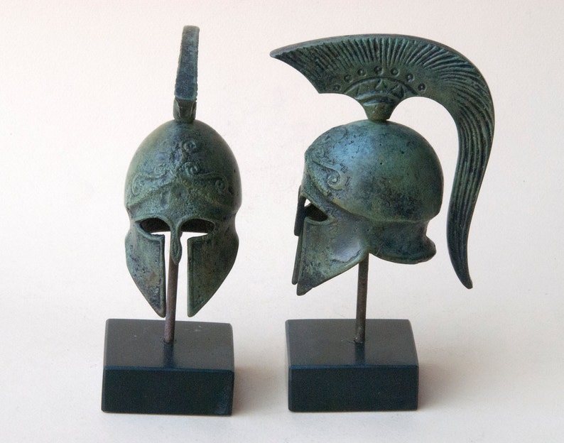 Ancient Greek Spartan Bronze Helmet with Crest, War Helmet Museum Replica, Greek Art Sculpture, Greek Art Decor image 3