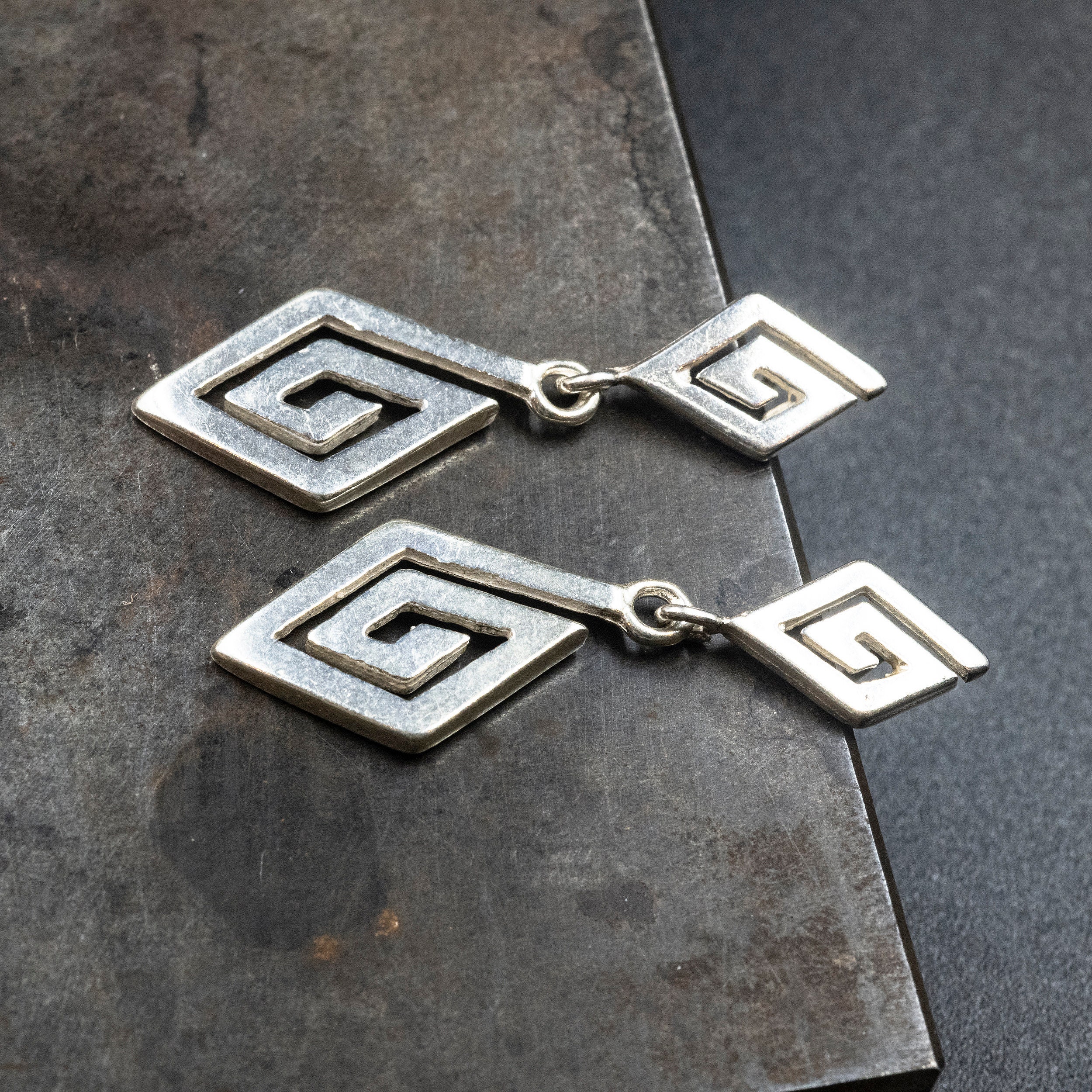 Greek Key Sterling Silver Dangle Earrings, Greek Jewelry