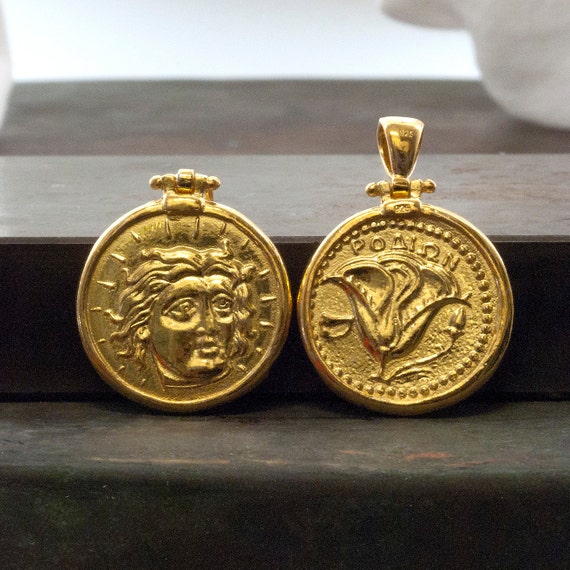 Ancient Greek Gold Coin Replica Pendant 