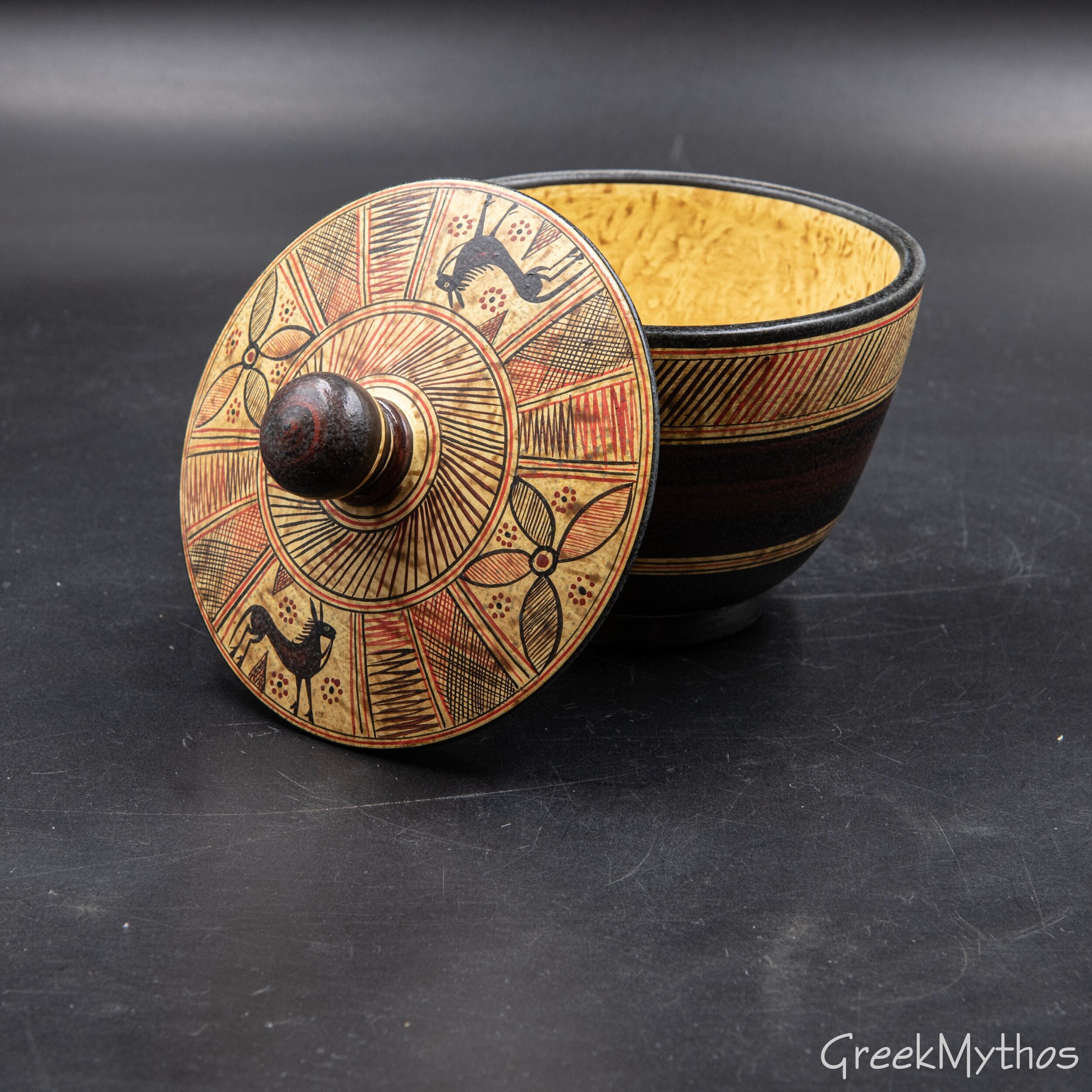 Ancient Greek HandPainted Vase with Lid, Greek Terracotta Container