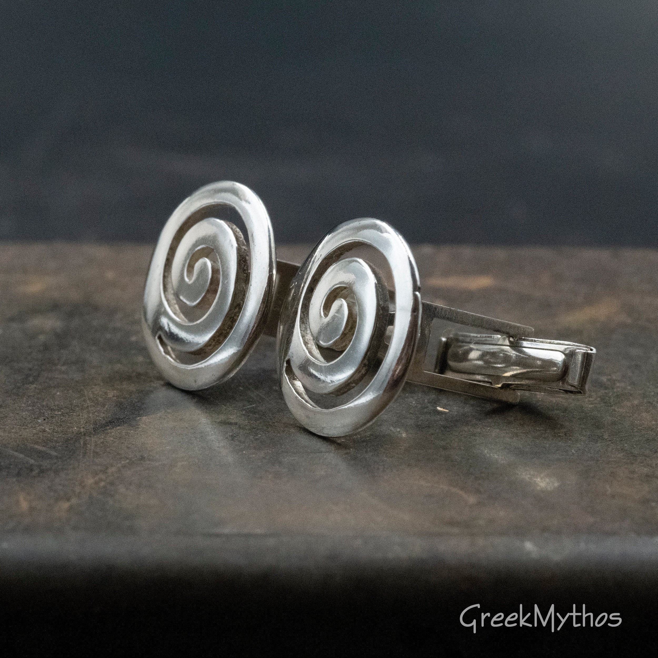 Sterling Silver Greek Spiral Cuff Links, Infinity Swirl Cuff Links, Men
