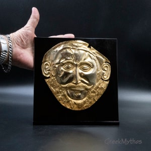 Ancient Greek Mycenean Mask of Agamemnon, Copper 24K Gold Plated Relief, Trojan War Mycenaean Legendary King Mask, Museum Quality Art image 4
