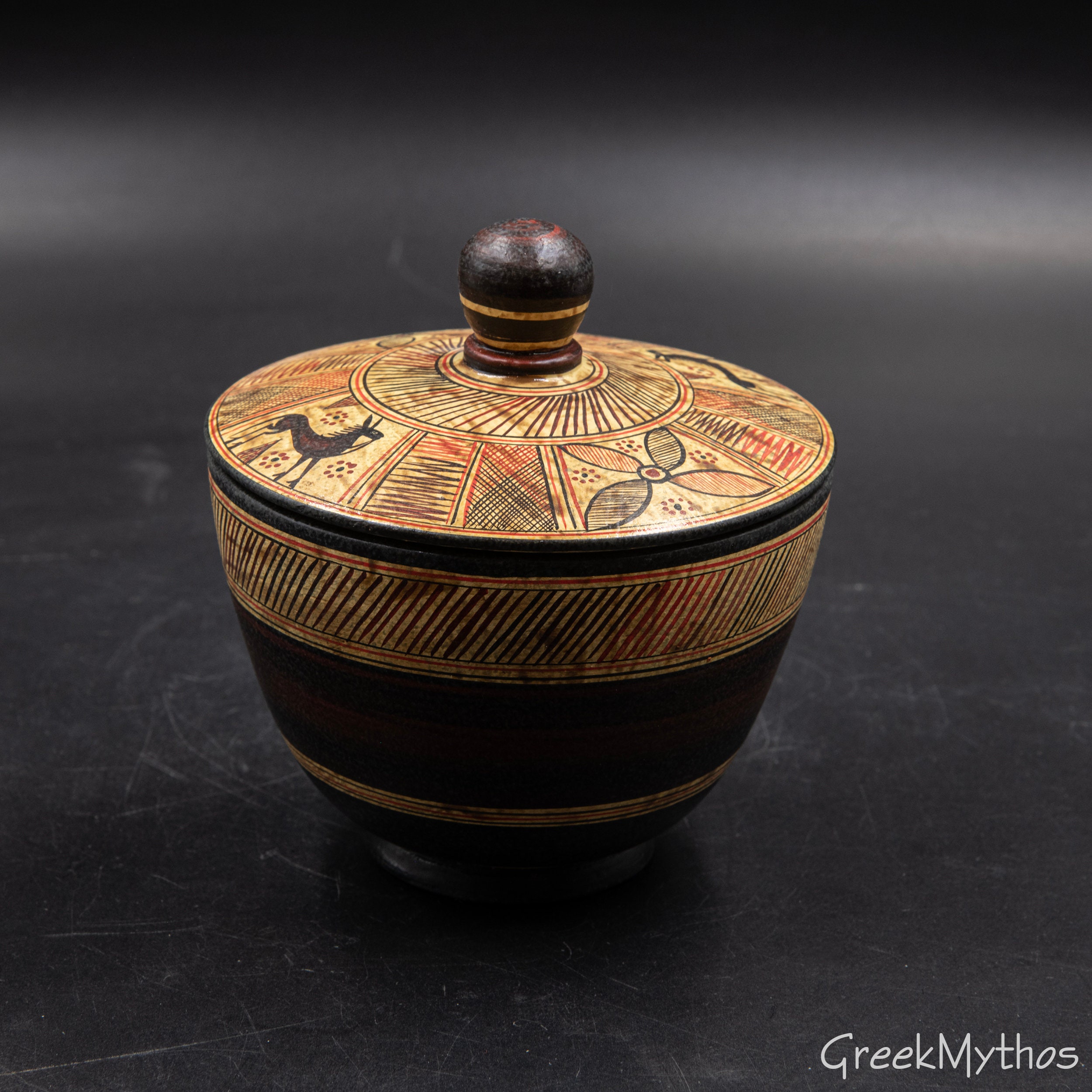 Ancient Greek HandPainted Vase with Lid, Greek Terracotta Container