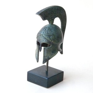 Ancient Greek Spartan Bronze Helmet with Crest, War Helmet Museum Replica, Greek Art Sculpture, Greek Art Decor image 4