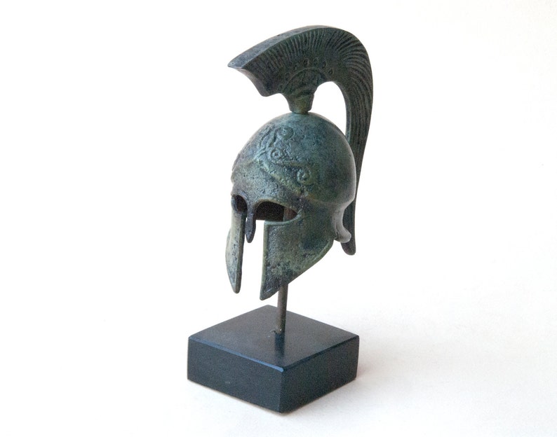 Ancient Greek Spartan Bronze Helmet with Crest, War Helmet Museum Replica, Greek Art Sculpture, Greek Art Decor image 4