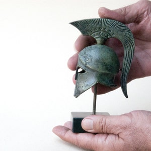 Ancient Greek Spartan Bronze Helmet with Crest, War Helmet Museum Replica, Greek Art Sculpture, Greek Art Decor image 5