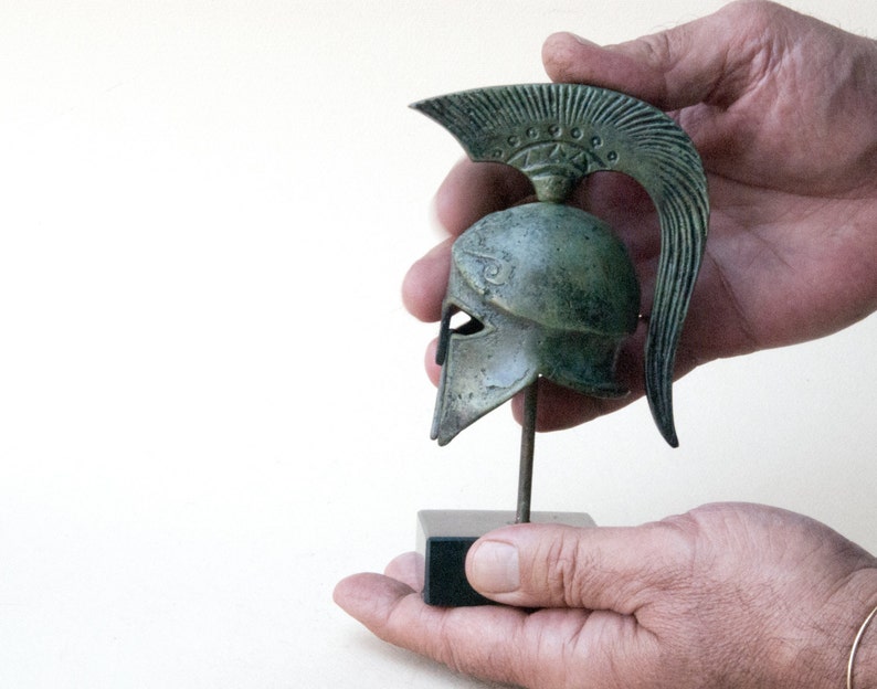 Ancient Greek Spartan Bronze Helmet with Crest, War Helmet Museum Replica, Greek Art Sculpture, Greek Art Decor image 5