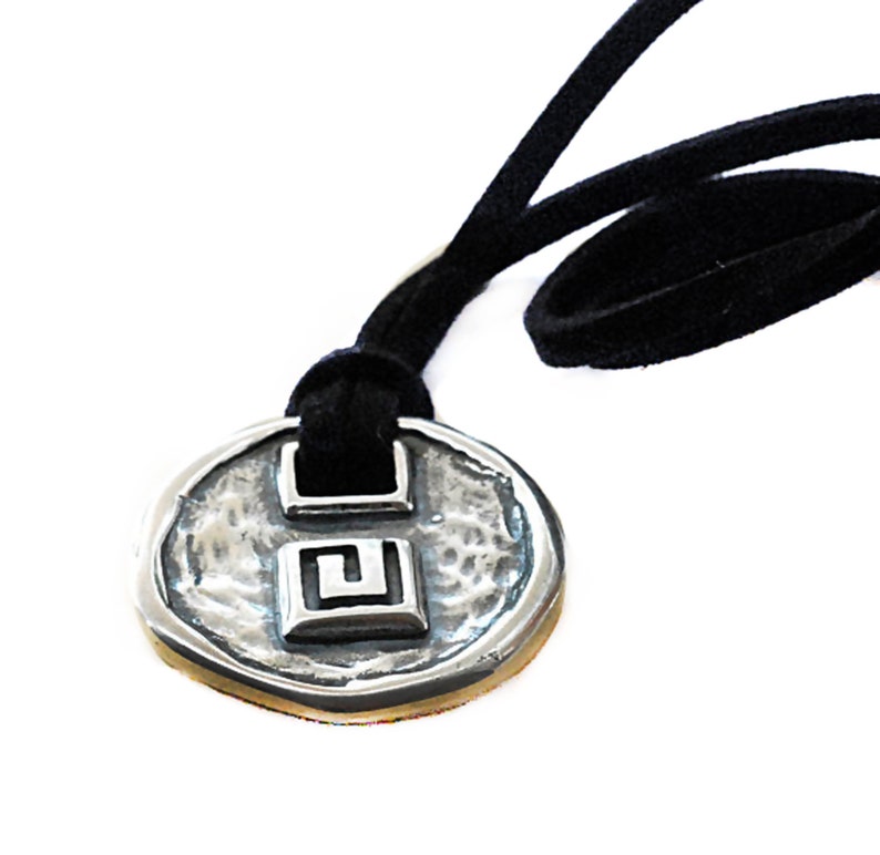 Sterling Silver Pendant with Greek Key on Black Leather Necklace, Ancient Greece Infinity Symbol Statement Necklace, Greek Jewelry image 5