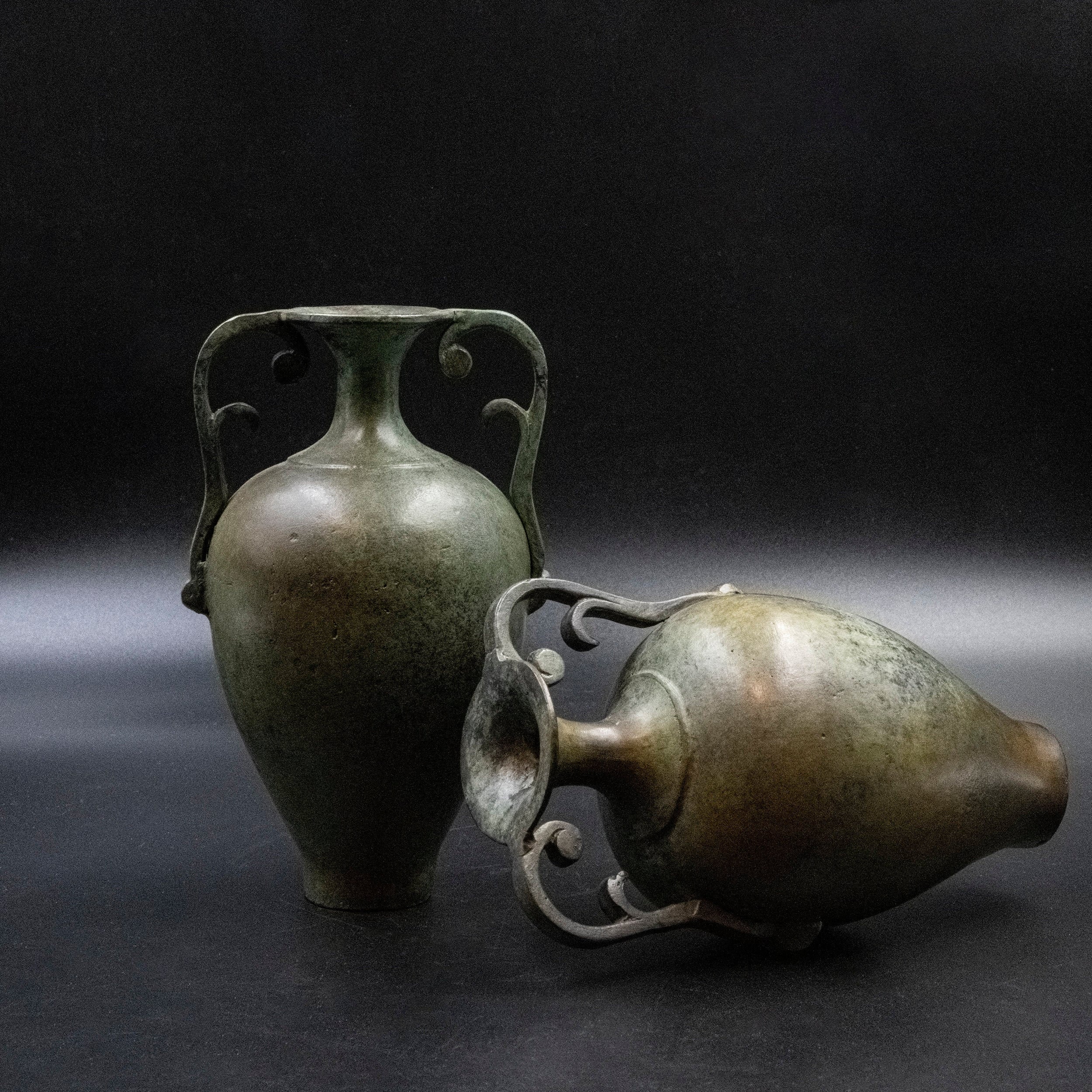 Greek Bronze Jar Ancient Greece Two Handled Vessel Amphora Museum Replica Metal Vase With