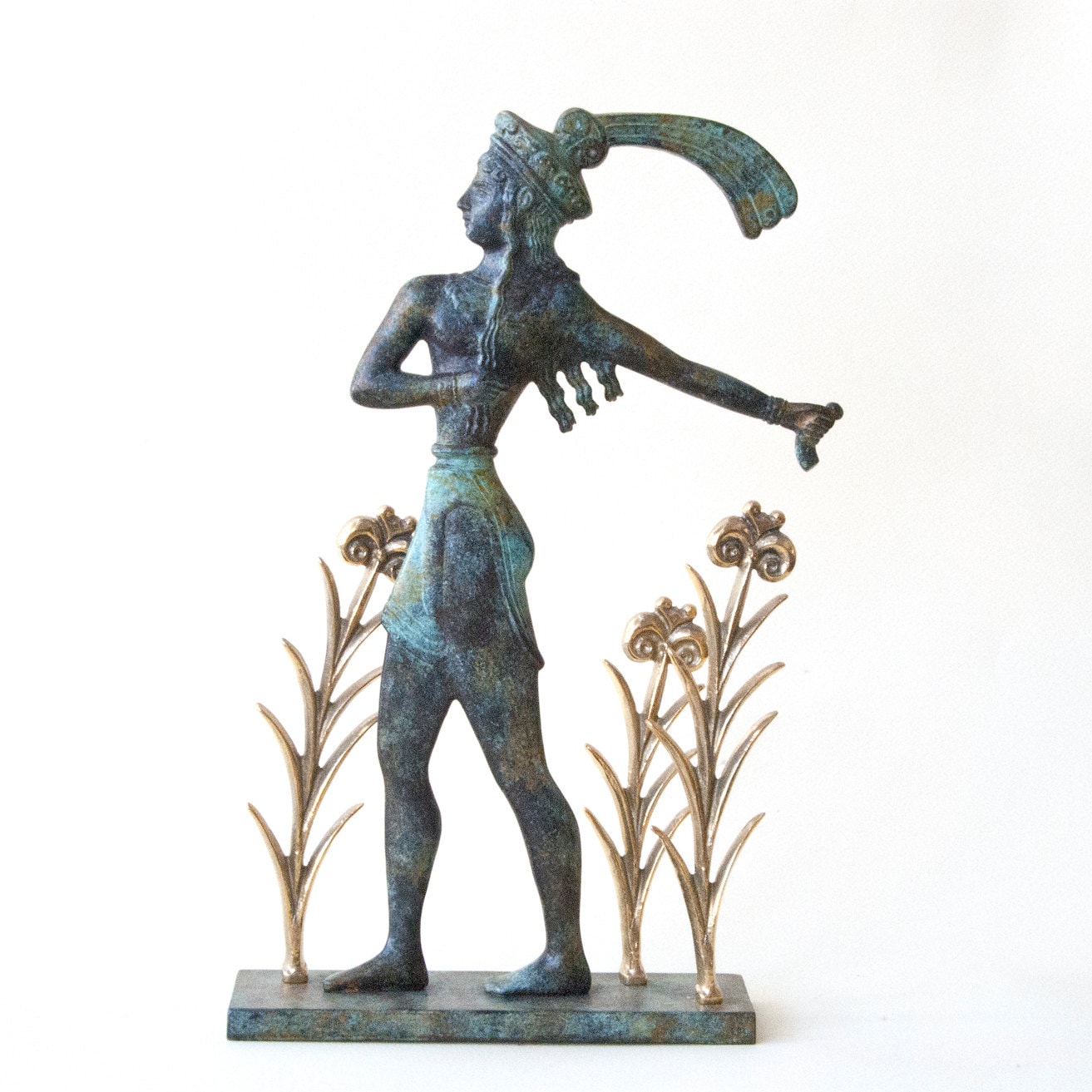 Minoan Prince of Lilies Bronze Statue Sculpture, Knossos Minoan Fresco