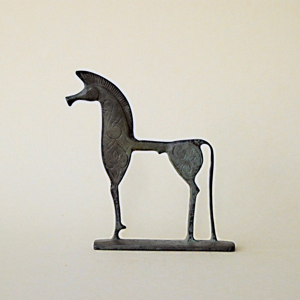 Geometric Greek Horse in Bronze, metal sculpture