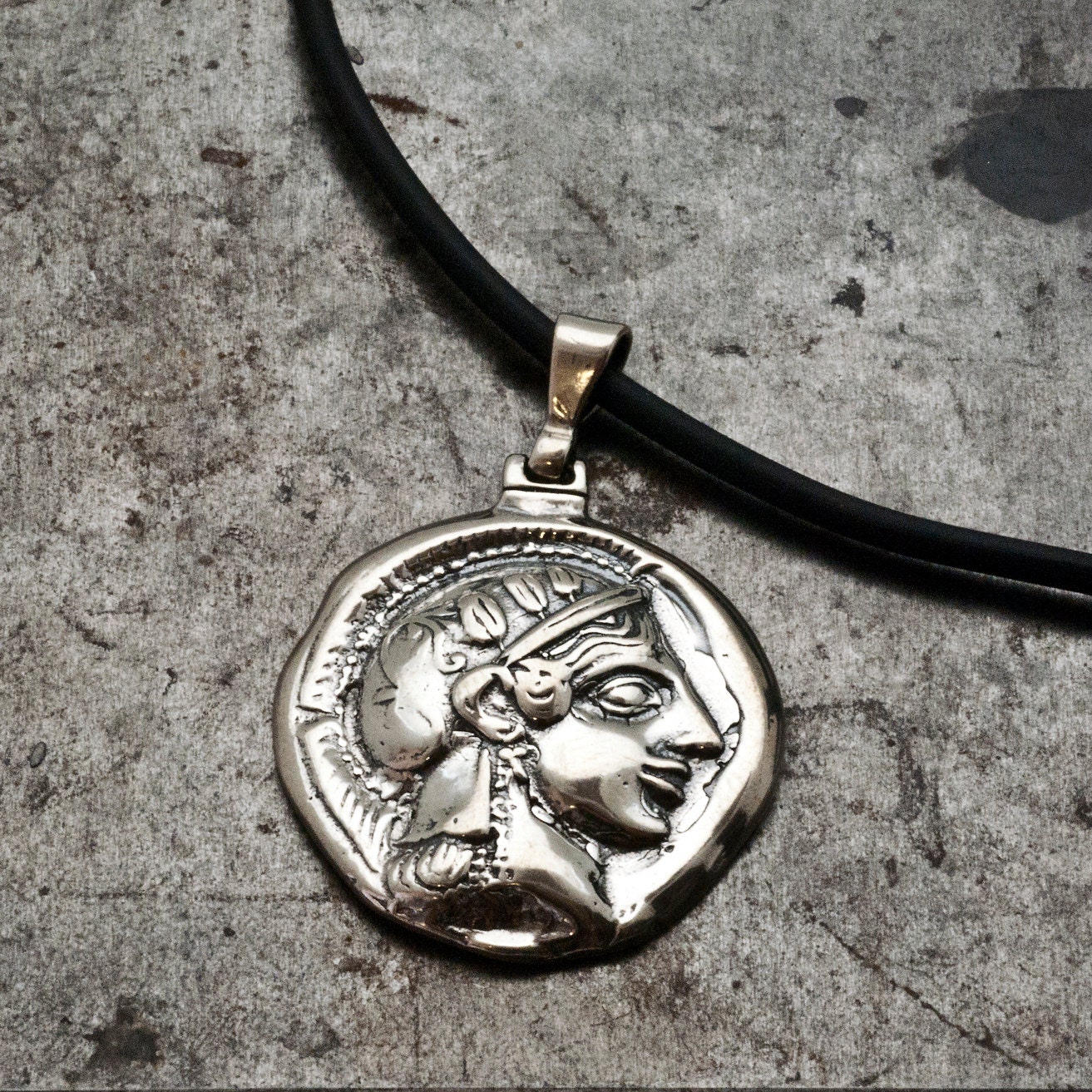 Ancient Greek Coin Sterling Silver Pendant, Goddess Athena Coin Necklace, Men, and Women Greek Coin Jewelry