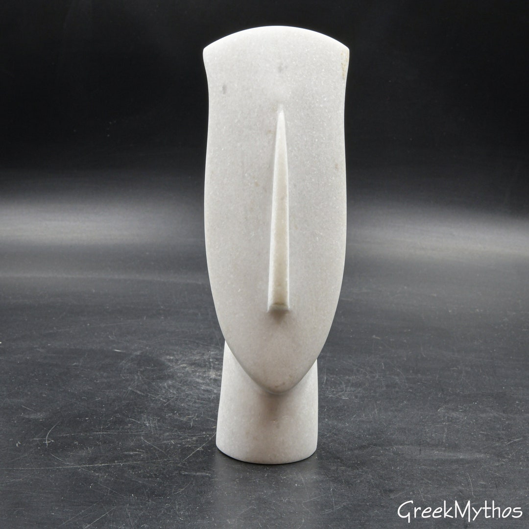 Cycladic Figurine Head Statue Handsculpted in White Marble, Minimalist ...