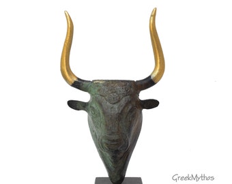 Minoan Bull Bronze Statue, Bullhead Greek Sculpture, Greek Mythology, Minoan Crete Minotaur, Taurus Zodiac Constellation