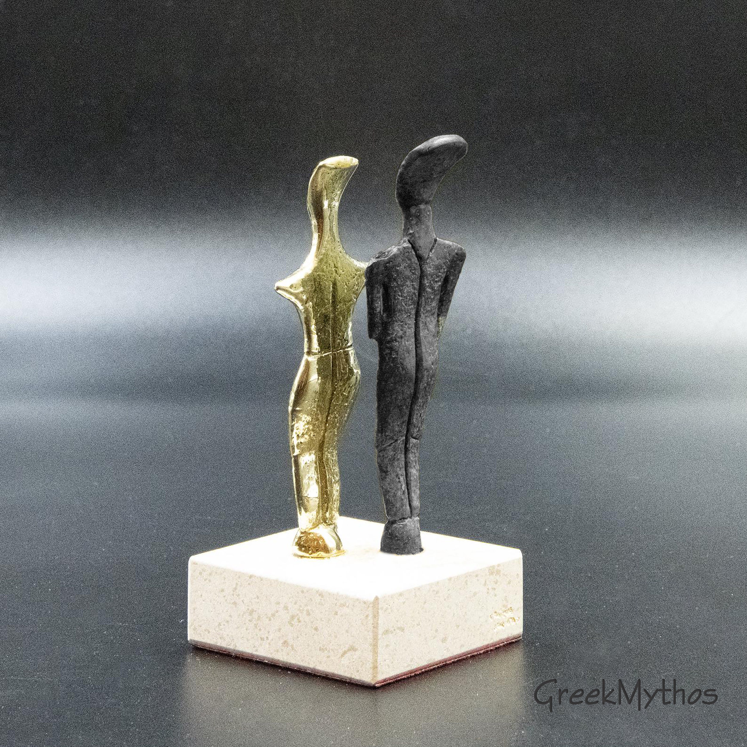 Cycladic Figures Gold and Black Small Statue, Abstract Ancient Greek Cycladic Art Sculpture