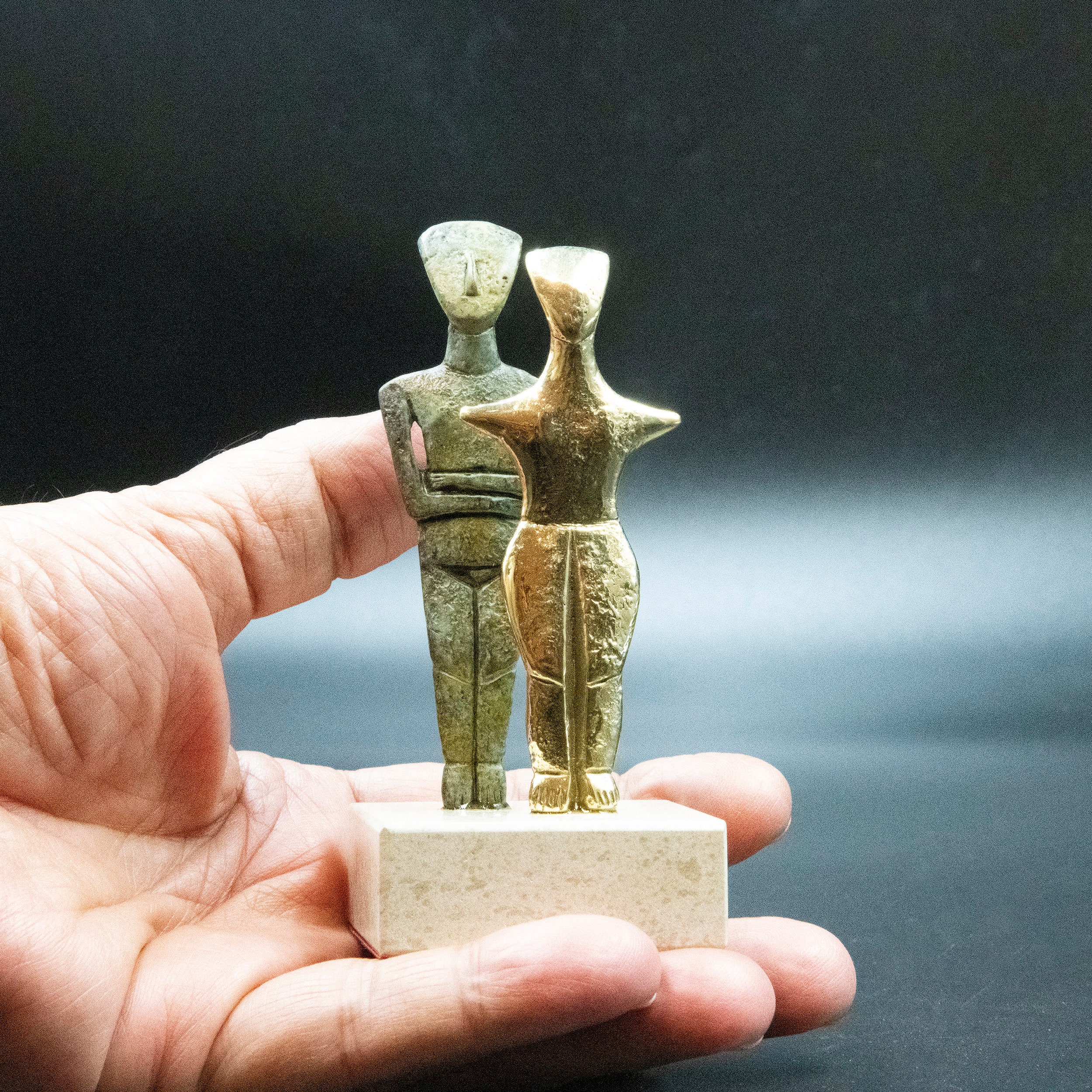 Small Statue of Two Cycladic Figurines, Ancient Greek Abstract Minimalist Cycladic Art Sculpture