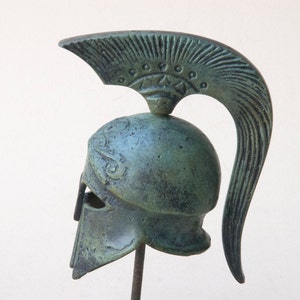 Ancient Greek Spartan Bronze Helmet with Crest, War Helmet Museum Replica, Greek Art Sculpture, Greek Art Decor image 2