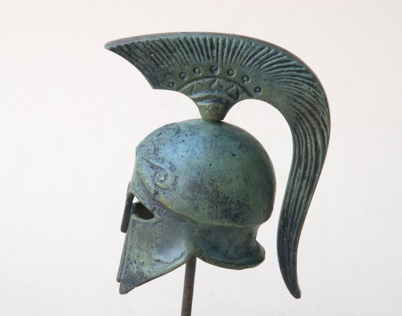 Ancient Greek Spartan Bronze Helmet with Crest, War Helmet Museum Replica, Greek Art Sculpture, Greek Art Decor image 2