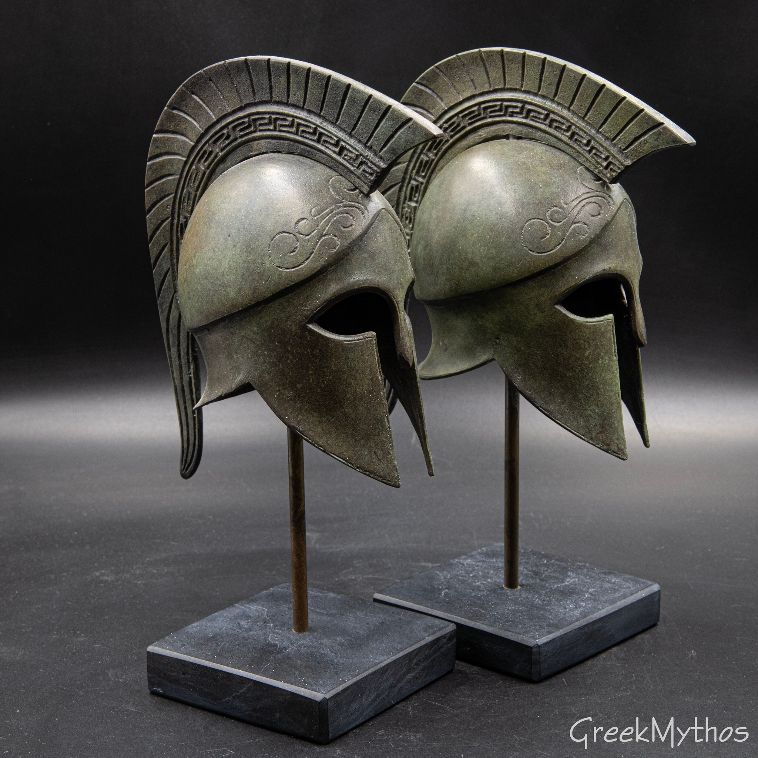 Ancient Greek Bronze Helmet with Greek Key Crest, Greek Corinthian War 
