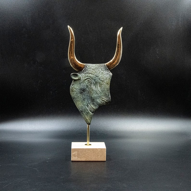 Minoan Bull Bronze Statue, Ancient Greece Crete Minotaur Sculpture, Greek Mythology, Taurus Constellation Zodiac Gift, Museum Replica. image 1
