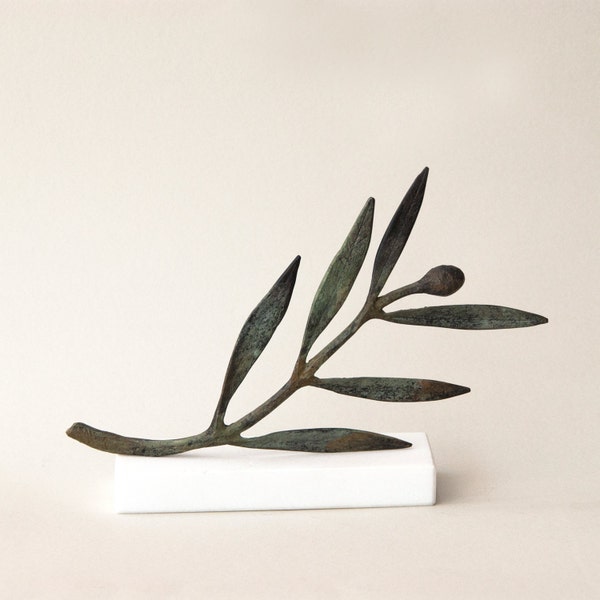 Olive Tree Bronze Sculpture on Marble Base, Ancient Greek Goddess Athena Symbol, Greek Art Gift